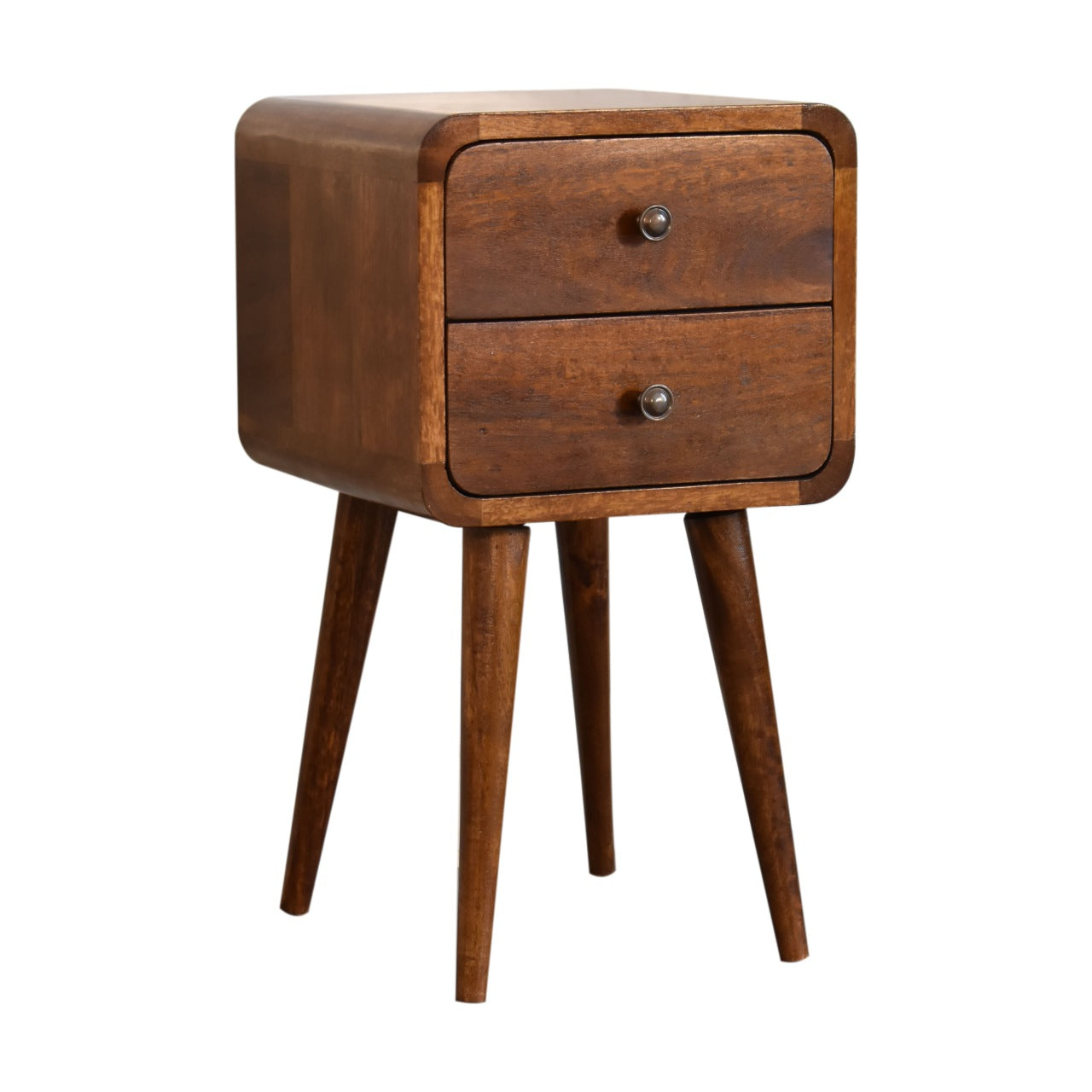 Solid Wood Mini Chestnut Curved Nightstand Beige Brown Brown 2 Drawers Bedroom Bedside Cabinet Contemporary Mango Drawers Chestnut Wood Wood Synthetic Wood