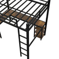 Full Xl Metal Loft Bed With Desk And Shelves, Loft Bed With Ladder And Guardrails, Loft Bed Frame For Bedroom, Black Full Xl Black Metal