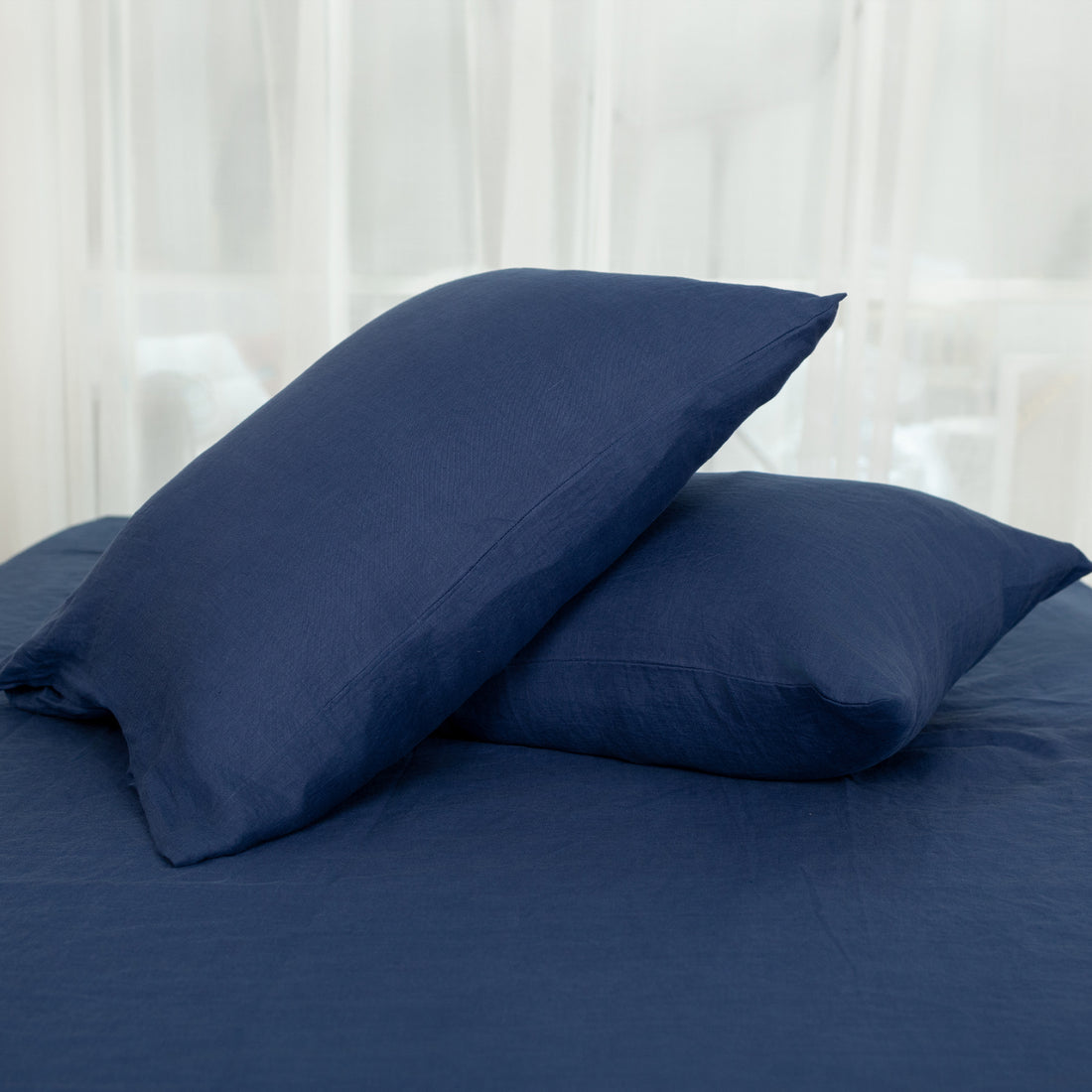 King Size Pillow Cases Set Of 2, Pillowcases King, Premium Soft Linen Pillow Case With Envelope Enclosure 20"X36" Navy Linen