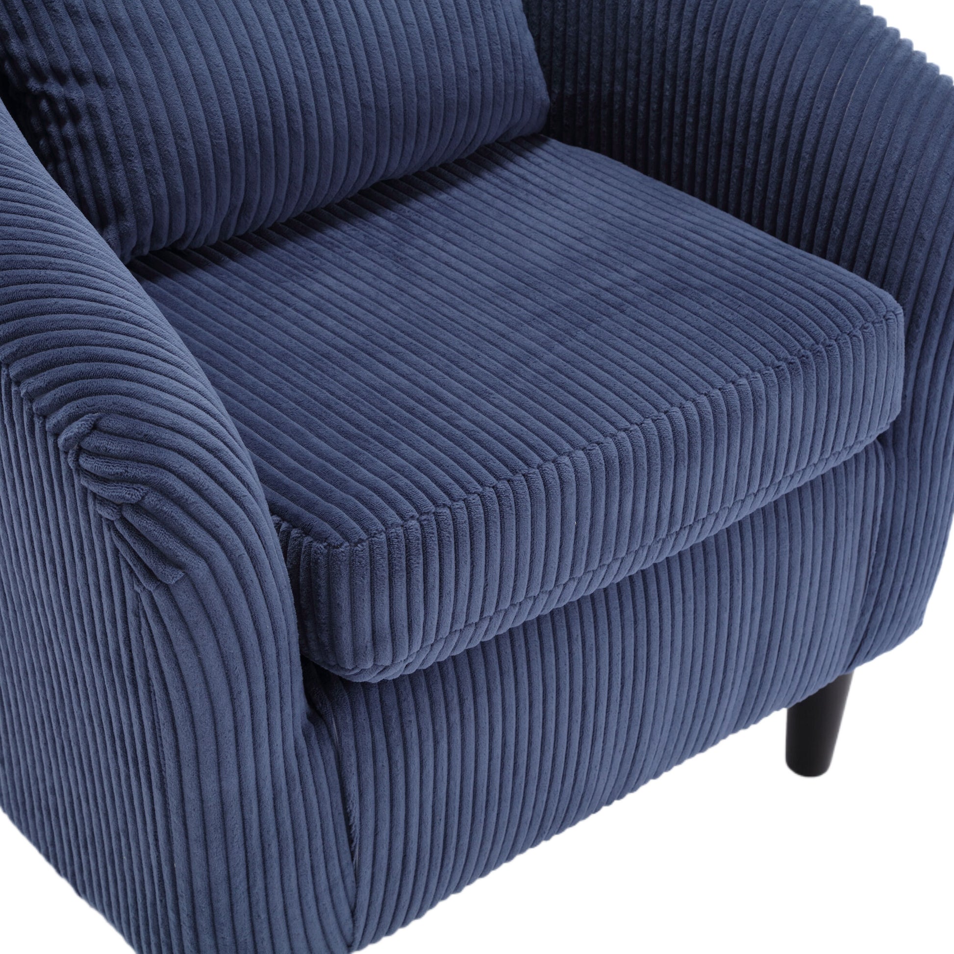 Coolmore Living Room Accent Barrel Chair, Century Modern Style Decorative Chair, Armchair For Living Room With Thick Cushions And Pillows, Comfy Single Sofa Chair, Chair With Wooden Legs,Blue Blue Corduroy