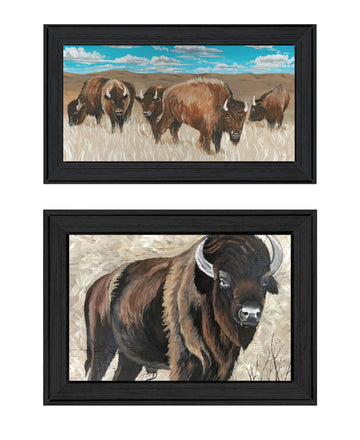 "The Boss Of The Bison Herd" Framed Wall Art For Living Room, Wall Art Print For Home Decor, Bedroom Wall Art By Cindy Jacobs Multicolor Wood Paper