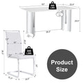 Modern Minimalist Dining Table. Imitation Marble Glass Sticker Desktop, Stainless Steel Legs, Stable And Beautiful. 4 White Pu Seats. 63 