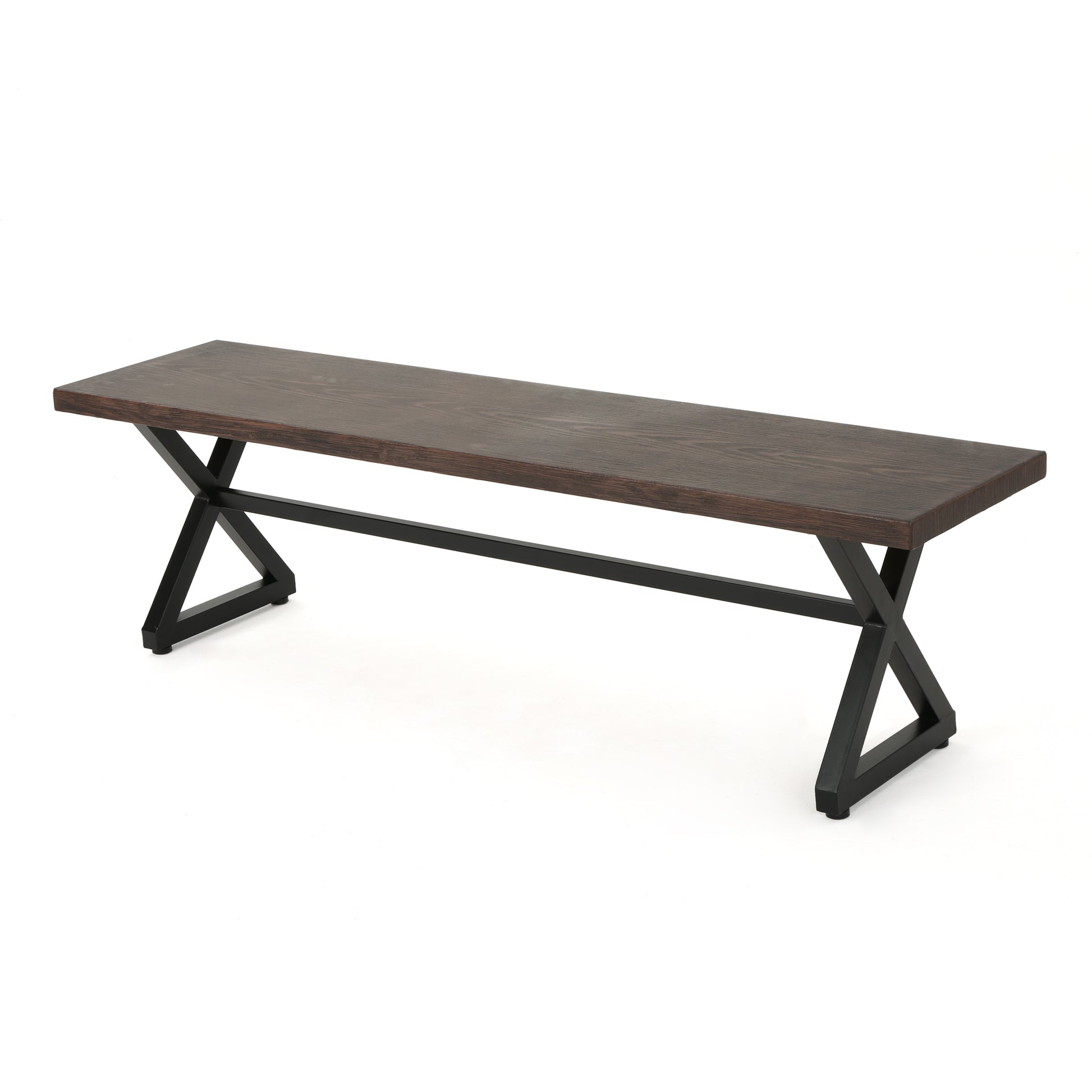 Outdoor Aluminum Dining Bench With Steel Frame, Brown Black Brown Aluminium