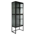 Stylish 4 Door Tempered Glass Cabinet With 4 Glass Doors Adjustable Shelves U Shaped Leg Anti Tip Dust Free Fluted Glass Kitchen Credenza Black Black Tempered Glass Sheet Metal Plastic