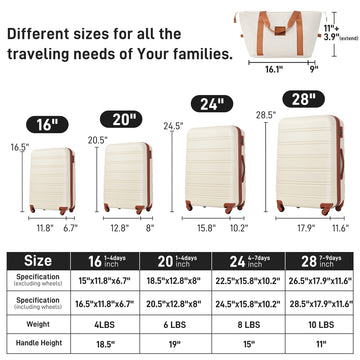 Hardshell Luggage Sets 4 Pcs Bag Spinner Suitcase With Tsa Lock Lightweight 16" 20" 24" 28" Luggages Brown White Abs