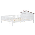Full Size Wood Platform Bed With House Shaped Headboard, Led And Built In Storage, White Box Spring Not Required Full White Wood Bedroom Bed Frame Wood