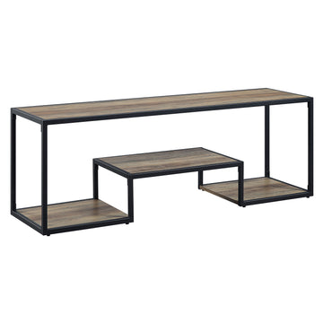 Rustic Oak And Black Tv Stand With 3 Shelves Black Brown Primary Living Space 60 69 Inches Contemporary Wood Metal