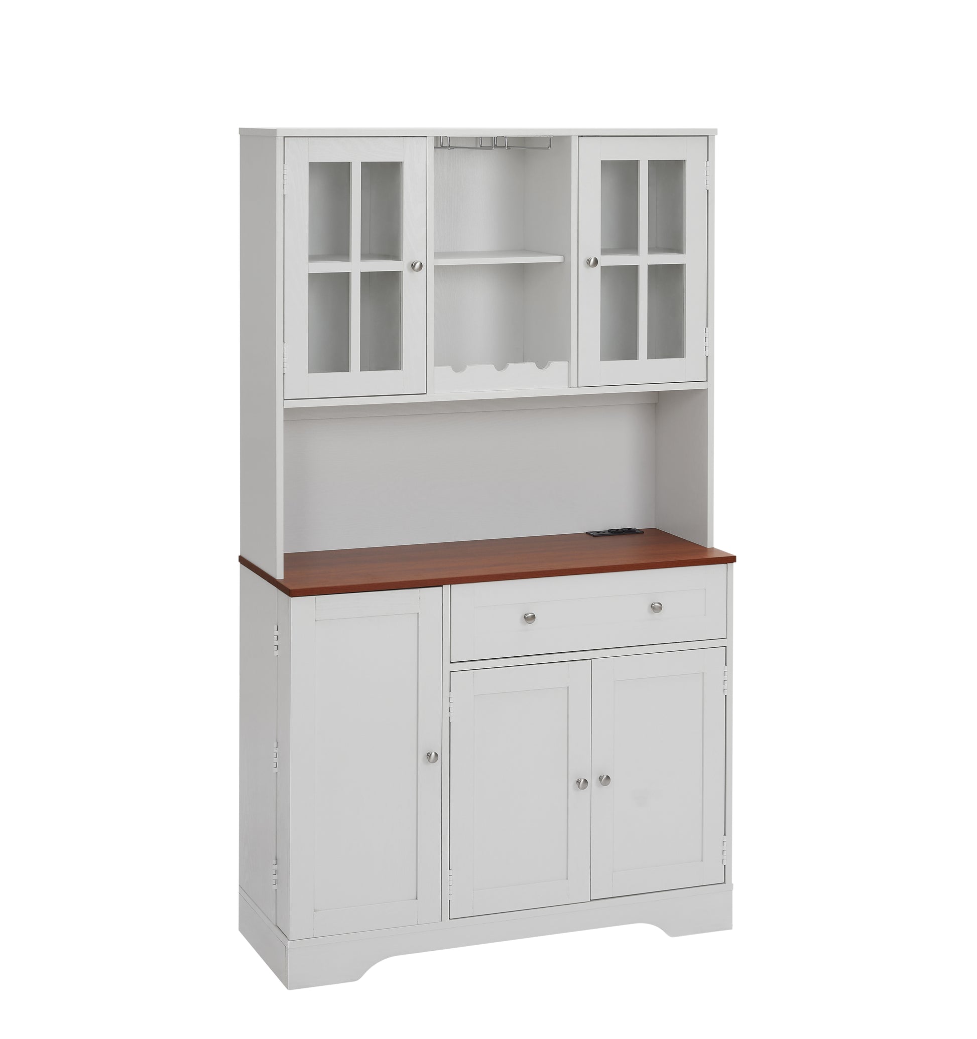 Kitchen Pantry Storage Cabinet, Modern Buffet Cabinet With Hutch, Tall Kitchen Hutch Cabinet With Microwave Stand, Food Pantry Cabinet For Dining Room, White, 39''W X 15.7''D X 68''H. White Particle Board