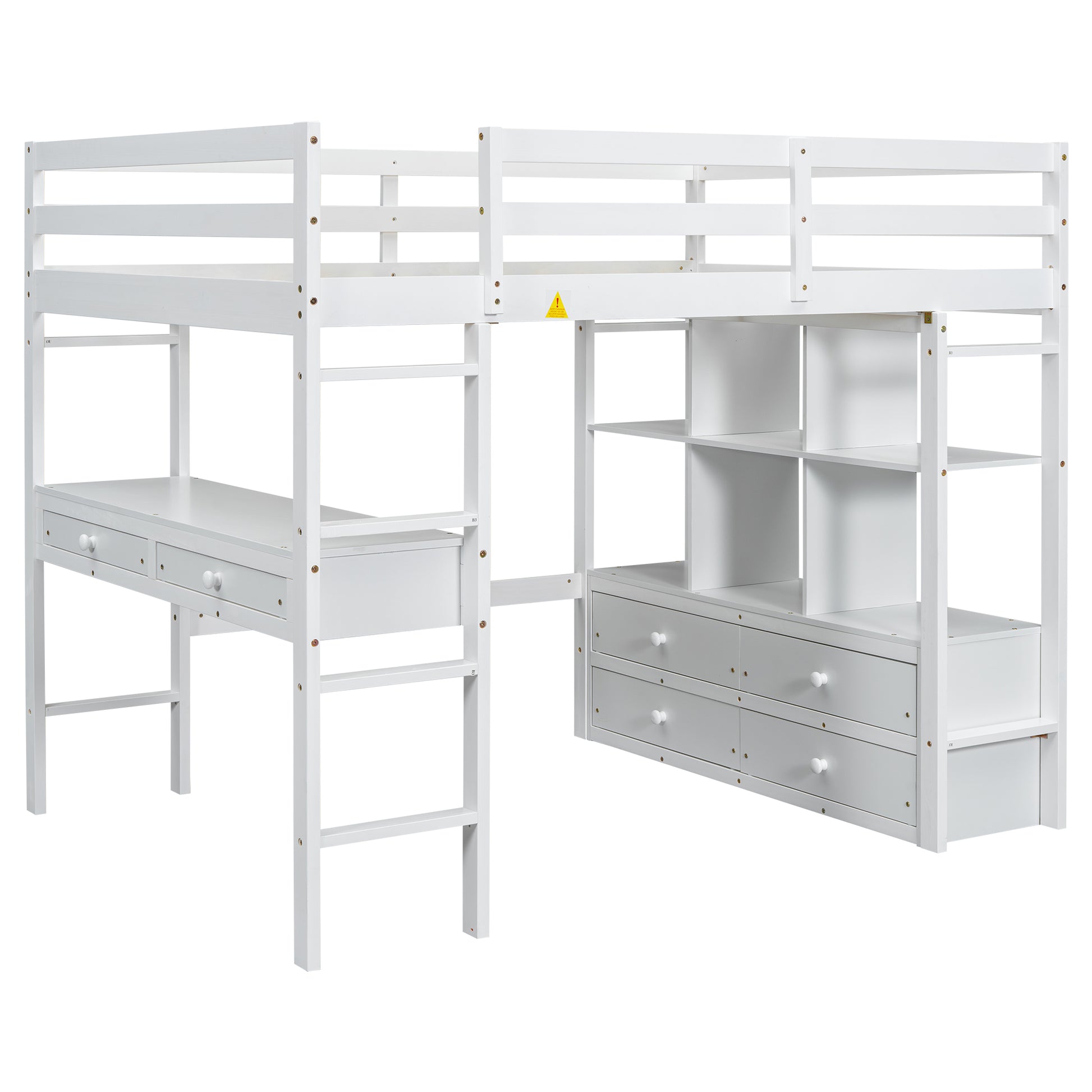 Full Size Loft Bed With Built In Desk With Two Drawers, And Storage Shelves And Drawers,White Old Sku:Gx000320Aak 1 Box Spring Not Required Full White Wood Bedroom Pine