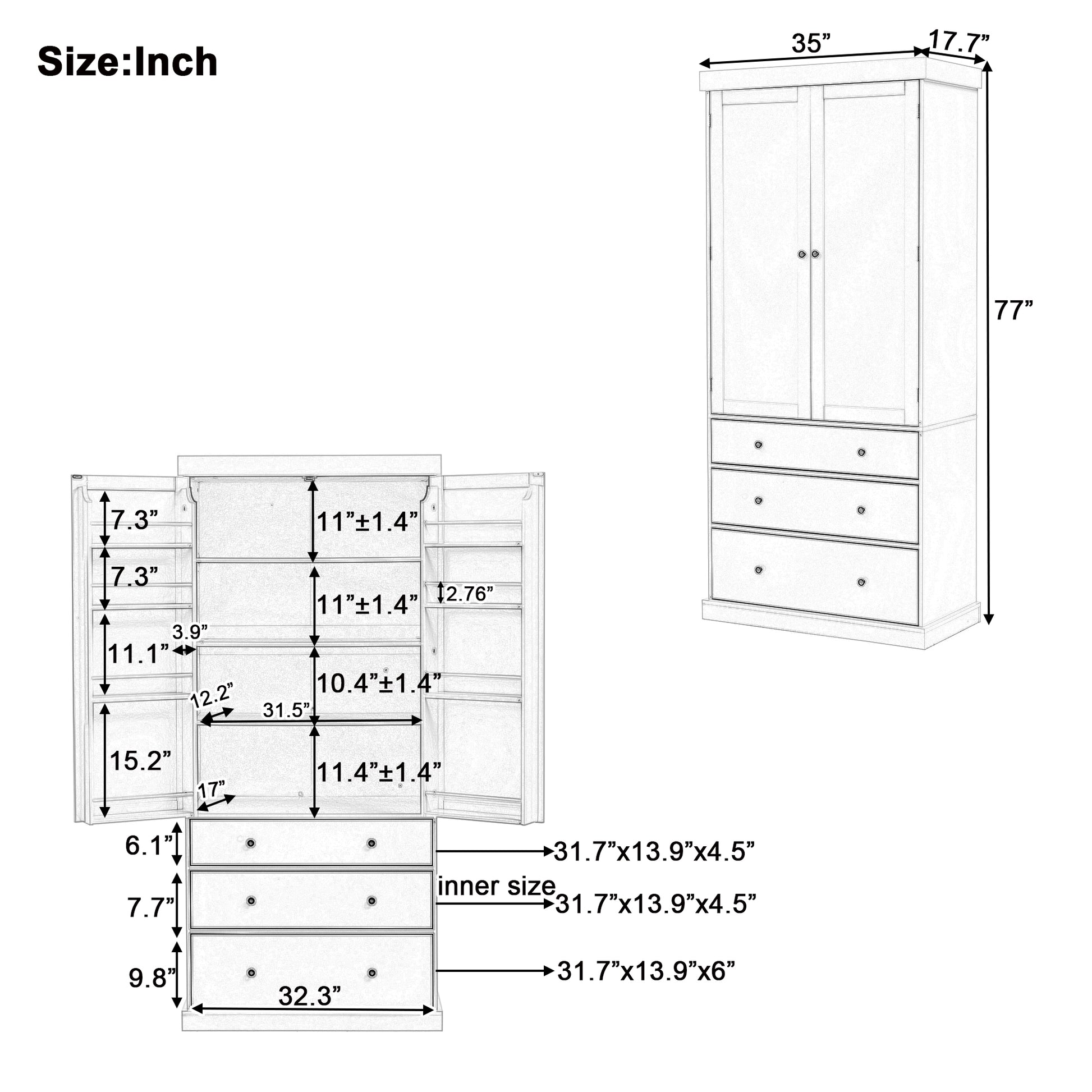 Assembly 77Inch Farmhouse Kitchen Pantry, Freestanding Tall Cupboard Storage Cabinet With 3 Adjustable Shelves, 8 Door Shelves, 3 Drawers For Kitchen, Dining Room, Gray Gray Kitchen Farmhouse