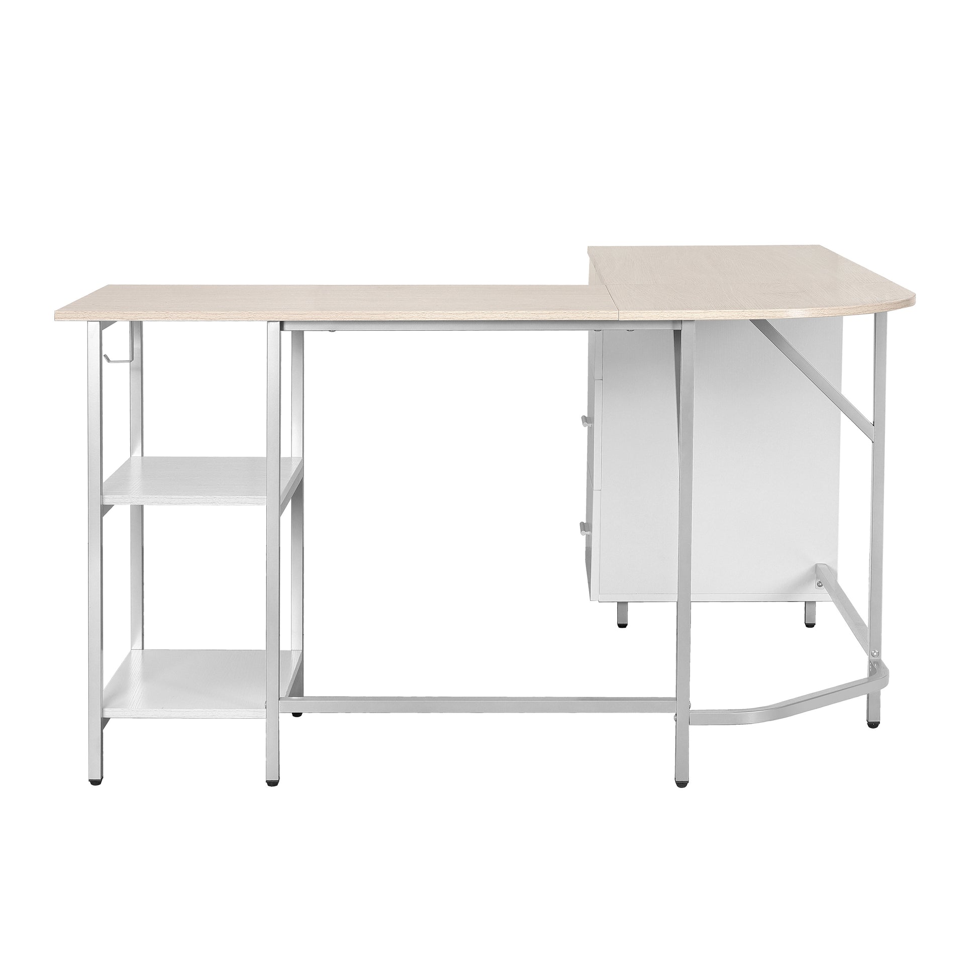 Techni Mobili L Shape Home Office Two Tone Desk With Storage, Sand Sand Computer Desk Office Modern L Shape Engineered Wood