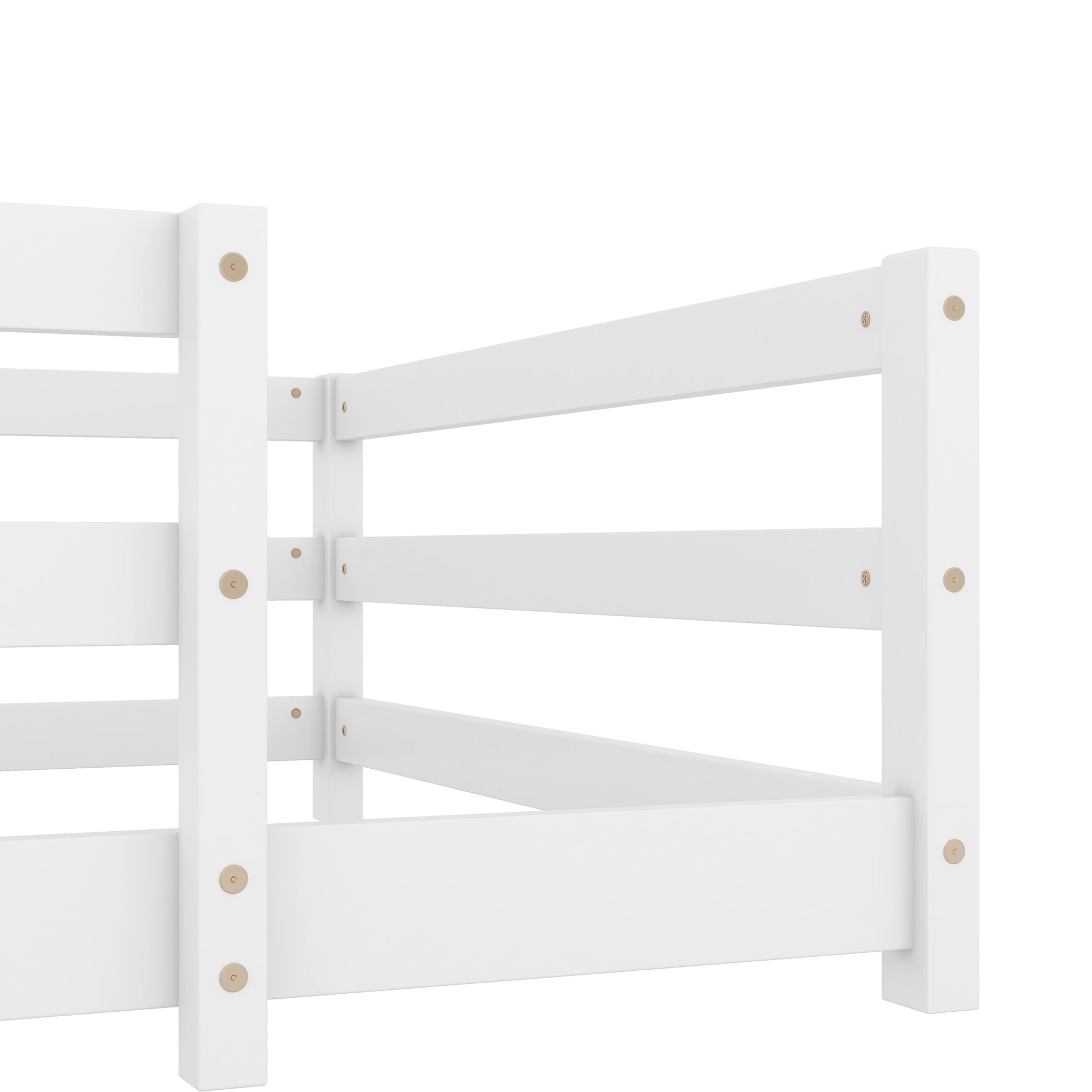 Twin Size Floor Bed, Montessori Floor Bed With Fence, Kids Montessori Bed Twin Size, Wood Montessori Floor Bed For Kids, Girls, Boys White White Wood Metal