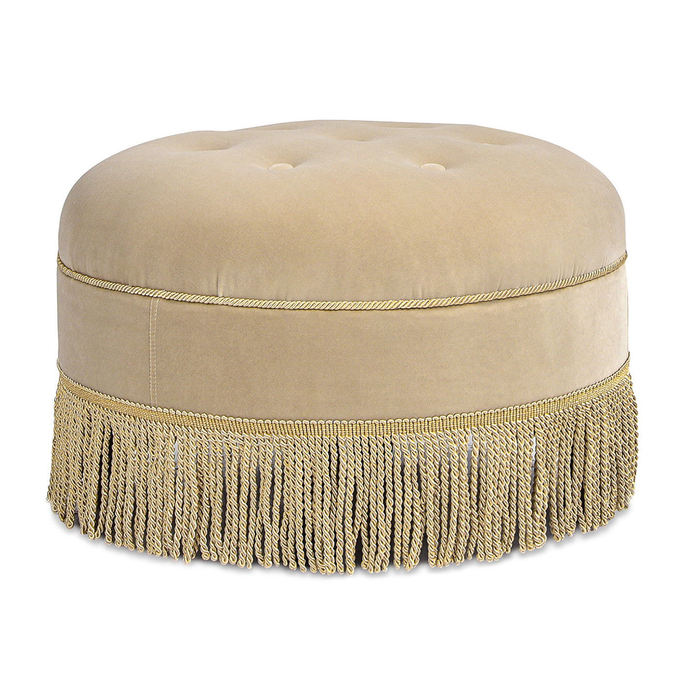 Yolanda 24" Round Upholstered Accent Ottoman, Fawn Brown Performance Velvet Brown Foam Velvet