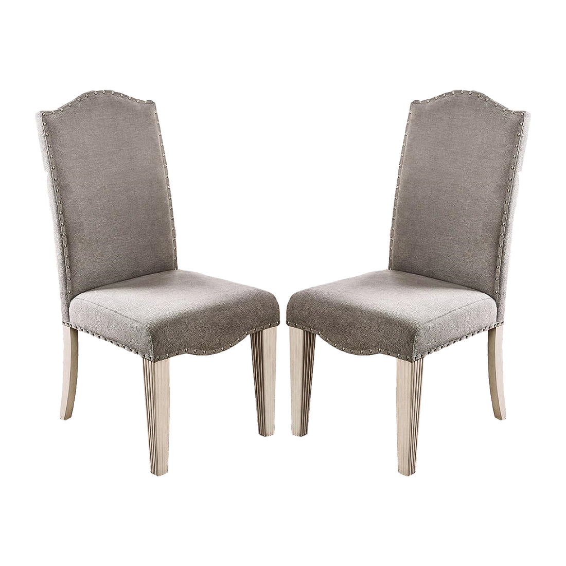 Set Of 2 Fabric Parson Chairs In Gray And Antique White Gray Dining Room Rectangular Dining Chairs Solid Wood Mdf