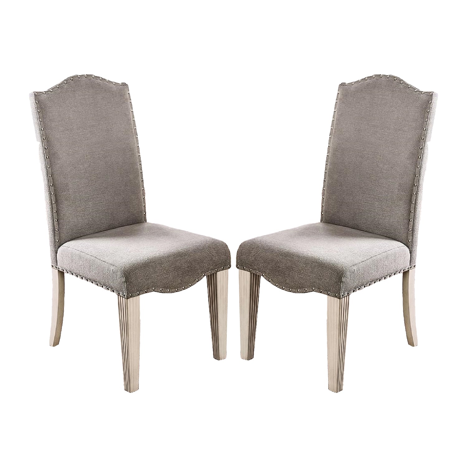 Set Of 2 Fabric Parson Chairs In Gray And Antique White Gray Dining Room Rectangular Dining Chairs Solid Wood Mdf