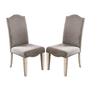 Set Of 2 Fabric Parson Chairs In Gray And Antique White Gray Dining Room Rectangular Dining Chairs Solid Wood Mdf