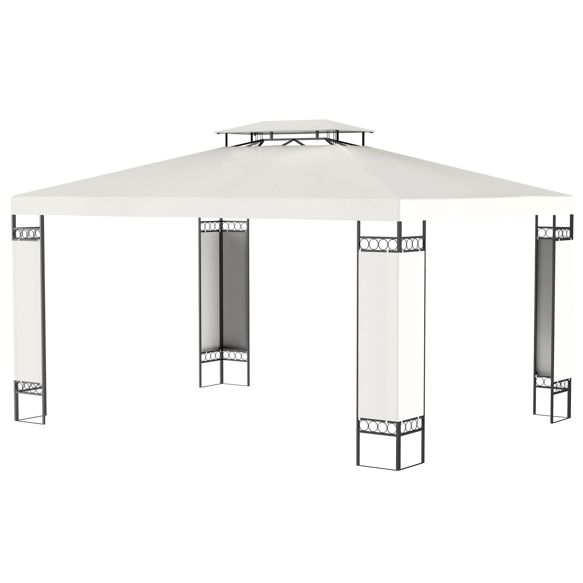 Outsunny 10' X 13' Patio Gazebo, Double Roof Outdoor Gazebo Canopy Shelter With Screen Decorate Corner Frame, For Garden, Lawn, Backyard And Deck, Cream White Cream White Steel