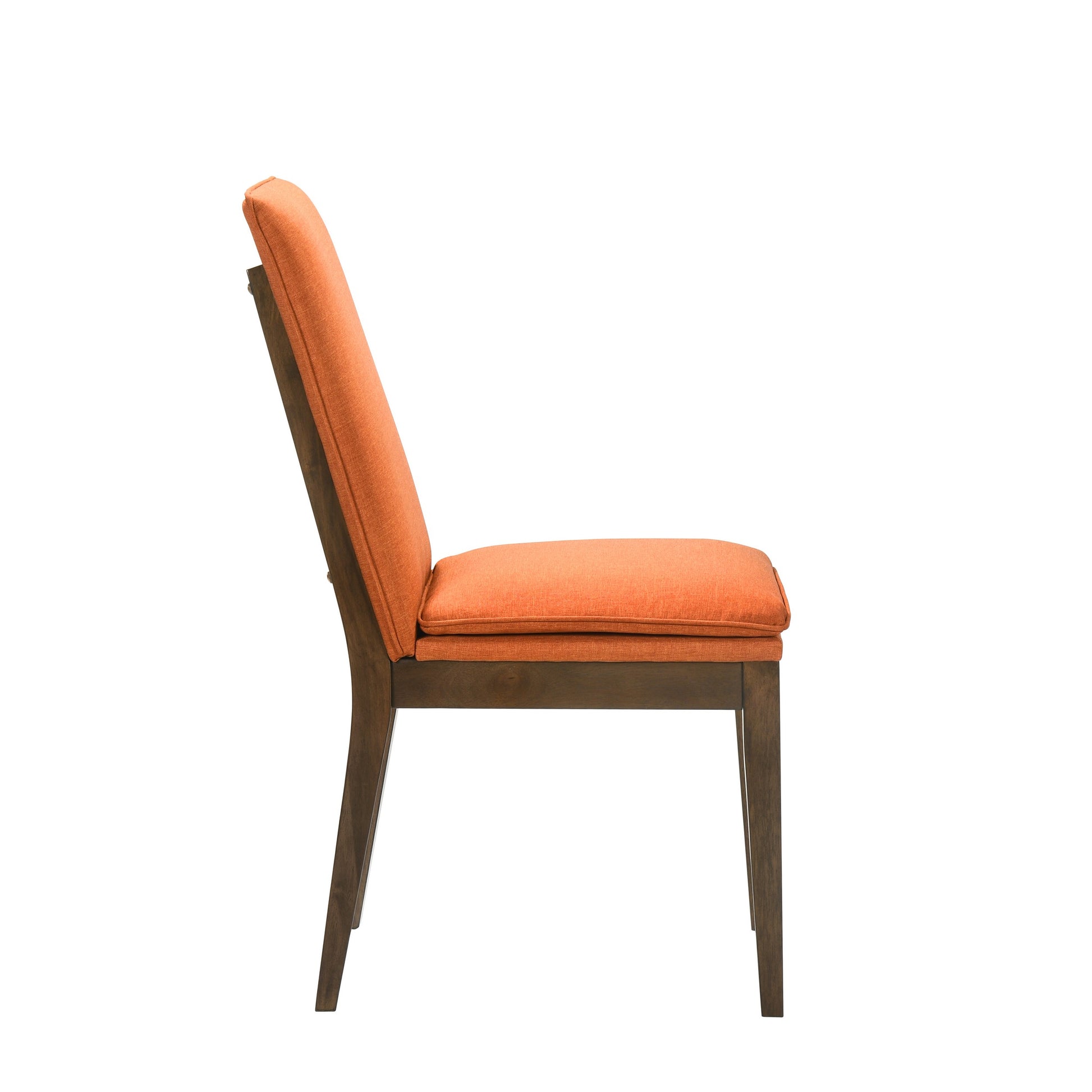 Kiq 26 Inch Set Of 2 Dining Chairs, Walnut Brown Rubberwood Frame, Orange Orange Wood Fabric