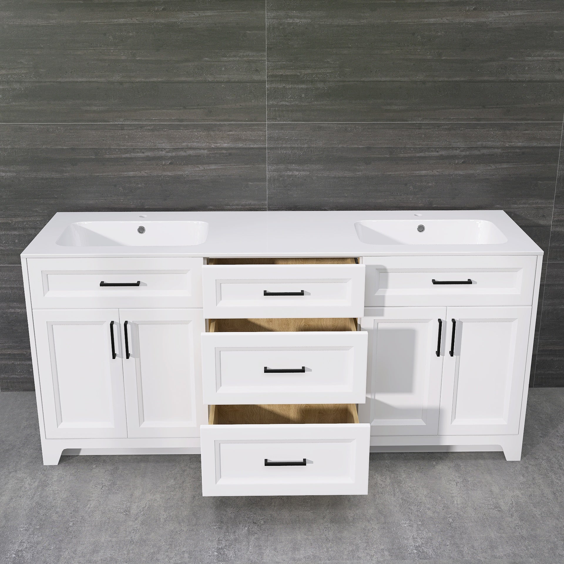 Solid Wood 72 Inch Bathroom Vanity With Double Sink Combo, Modern Vanity Cabinet With 4 Soft Closing Doors & 3 Full Extension Dovetail Drawers White 3 White 4 4 48 In & Above 32 To 35 In Soft Close Doors Bathroom Freestanding Luxury,Modern 20 25 Inches