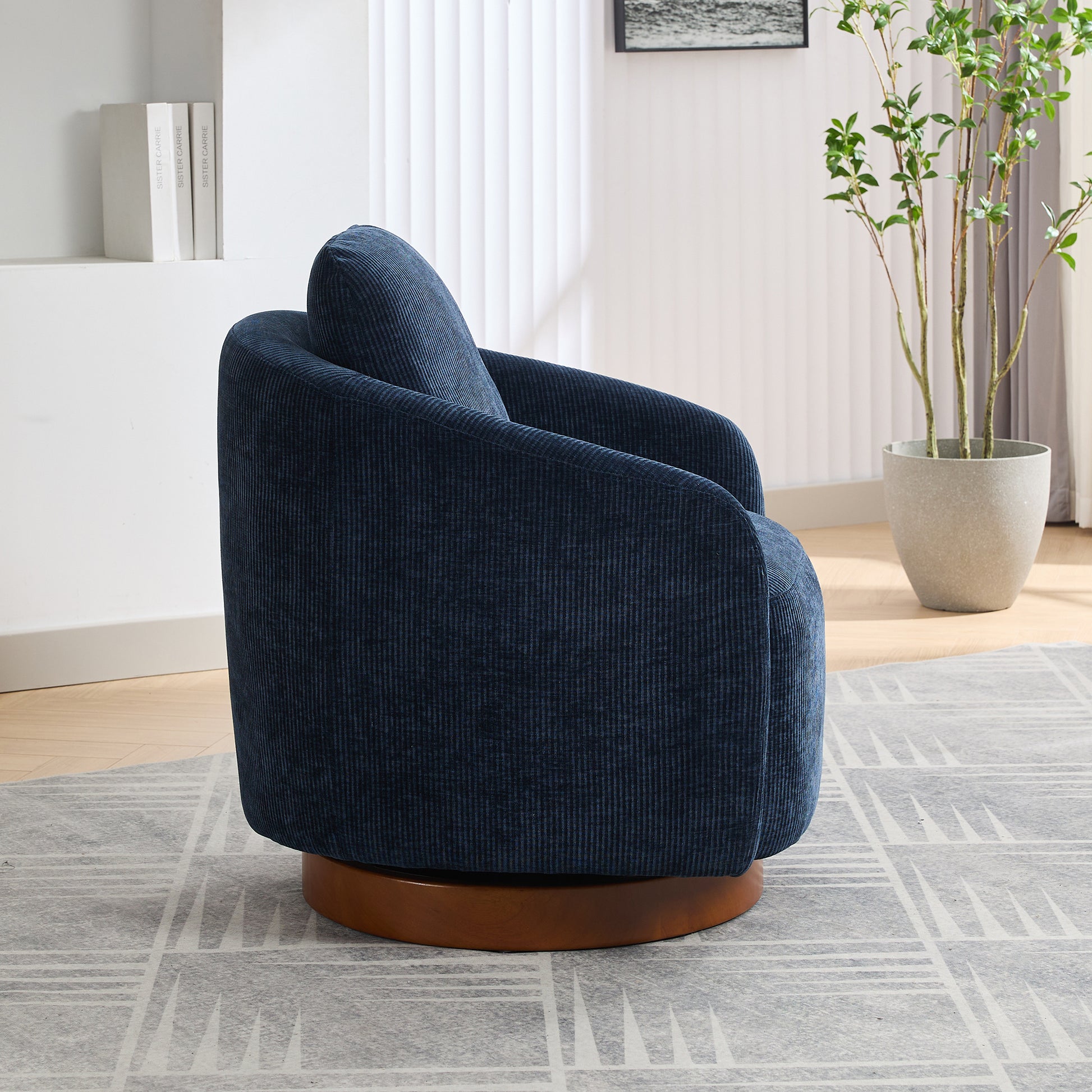 30.3"W Swivel Accent Barrel Chair And Comfy Round Accent Single Sofa Chair, 360 Degree Club Chair, Lounge Armchair For Living Room Bedroom Nursery.Navy Navy Chenille