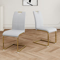 Modern Dining Chairs With Faux Leather Padded Seat Dining Living Room Chairs Upholstered Chair With Gold Metal Legs Design For Kitchen, Living, Bedroom, Dining Room Side Chairs Set Of 2 Grey Gold Metal