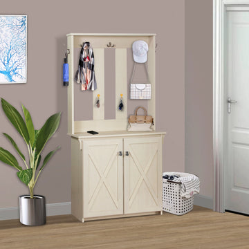 Hall Tree & Cabinet Timeless Antique White Hall Tree With Storage And Hooks Classic Entryway Organizer White Solid Wood