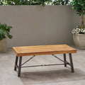 Outdoor Acacia Wood Coffee Table, Teak Finish Rustic Metal Brown And Black, 27.25