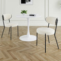 Modern Grey Simple Teddy Velvet Dining Chair Upholstered Chair Family Bedroom Stool Back Dressing, White Round Table Set,Bentwood Covered With Ash Veneer Chair Back,Chair Black Metal Legs Set Of 3 White Mdf