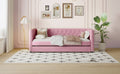 Twin Size Tufted Upholstered Daybed With Trundle, Velvet Sofabed With Rivet Design, No Box Spring Needed,Pink Twin Pink Velvet