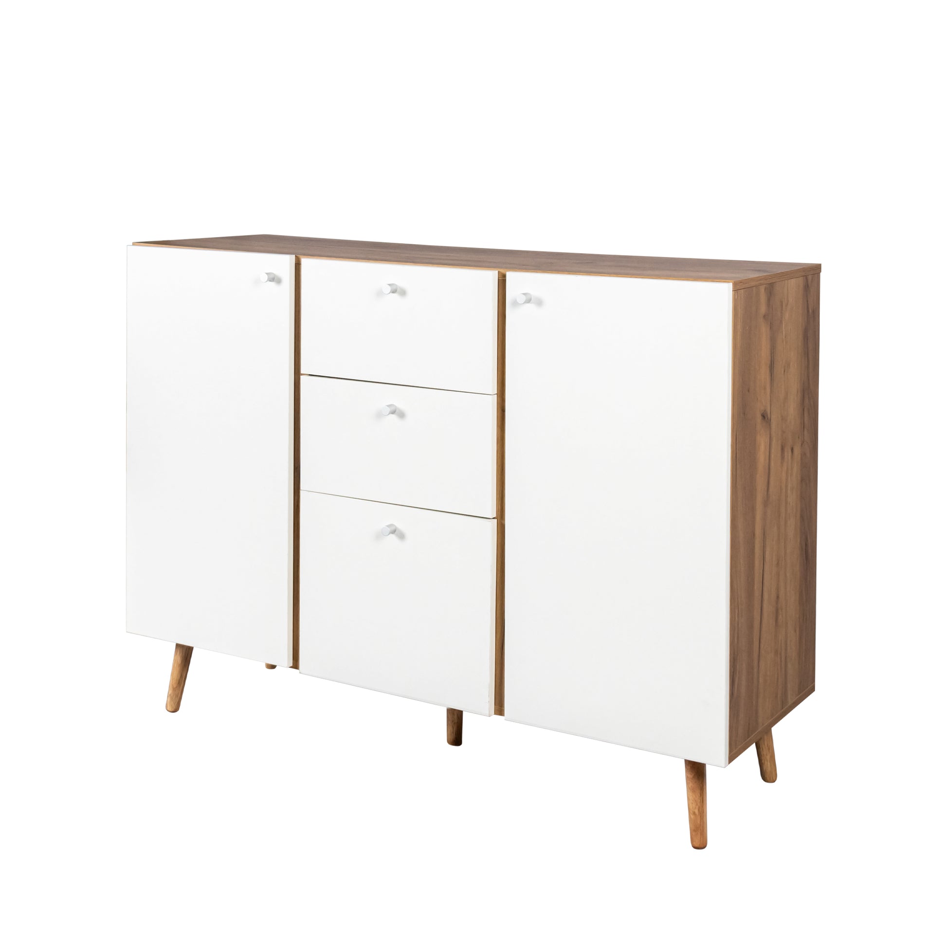 Sideboard Buffet Cabinet With 3 Drawers & 2 Doors,47.24"Buffet Cabinet With Adjustable Shelves For For Living Room Dining Room Hallway,Kitchen White Particle Board Mdf