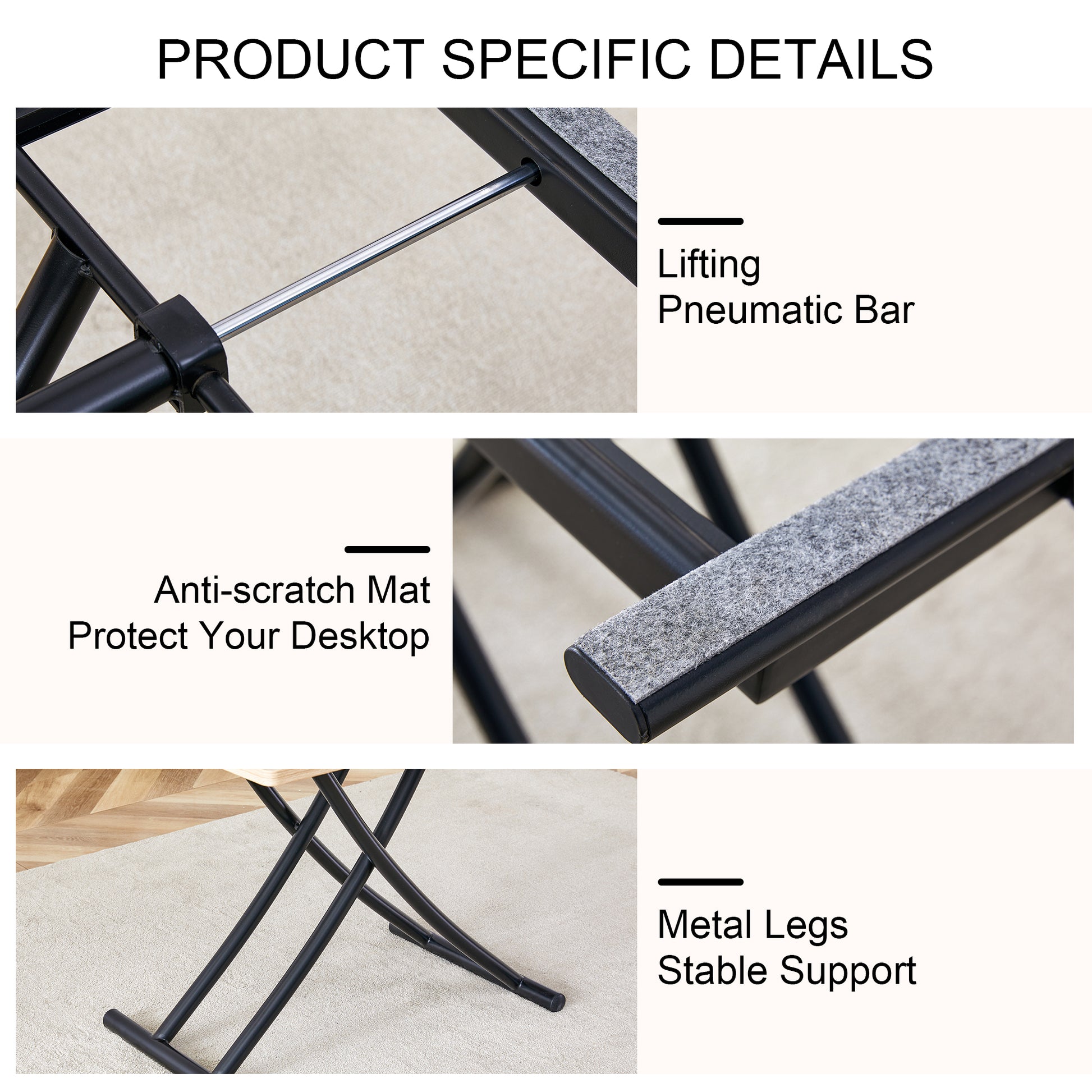 Modern Minimalist Multifunctional Lift Table With 0.8 Inch Mfc Tabletop And Black Metal Legs, Can Be Used As Dressing Table, Coffee Table, Dining Table, And Office Desk. Lt 10055 Black Iron