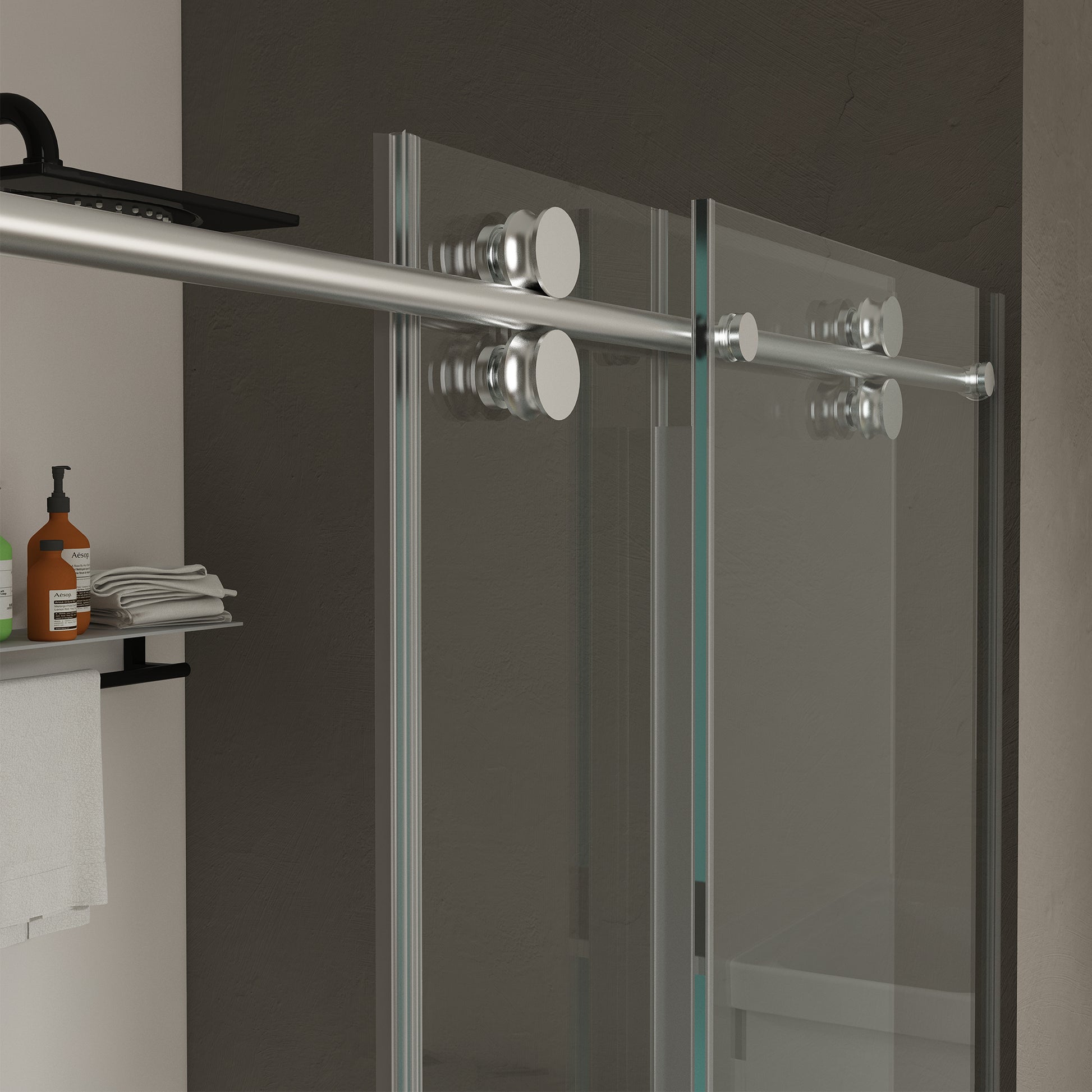 56" 60"W X 76"H Frameless , Sliding , With Premium 3 8" 10Mm Thick Tempered Glass Shower Enclosure ,Double Side Easy Clean Coat,Chrom Finished With Buffer Chrome Bathroom American Design Stainless Steel