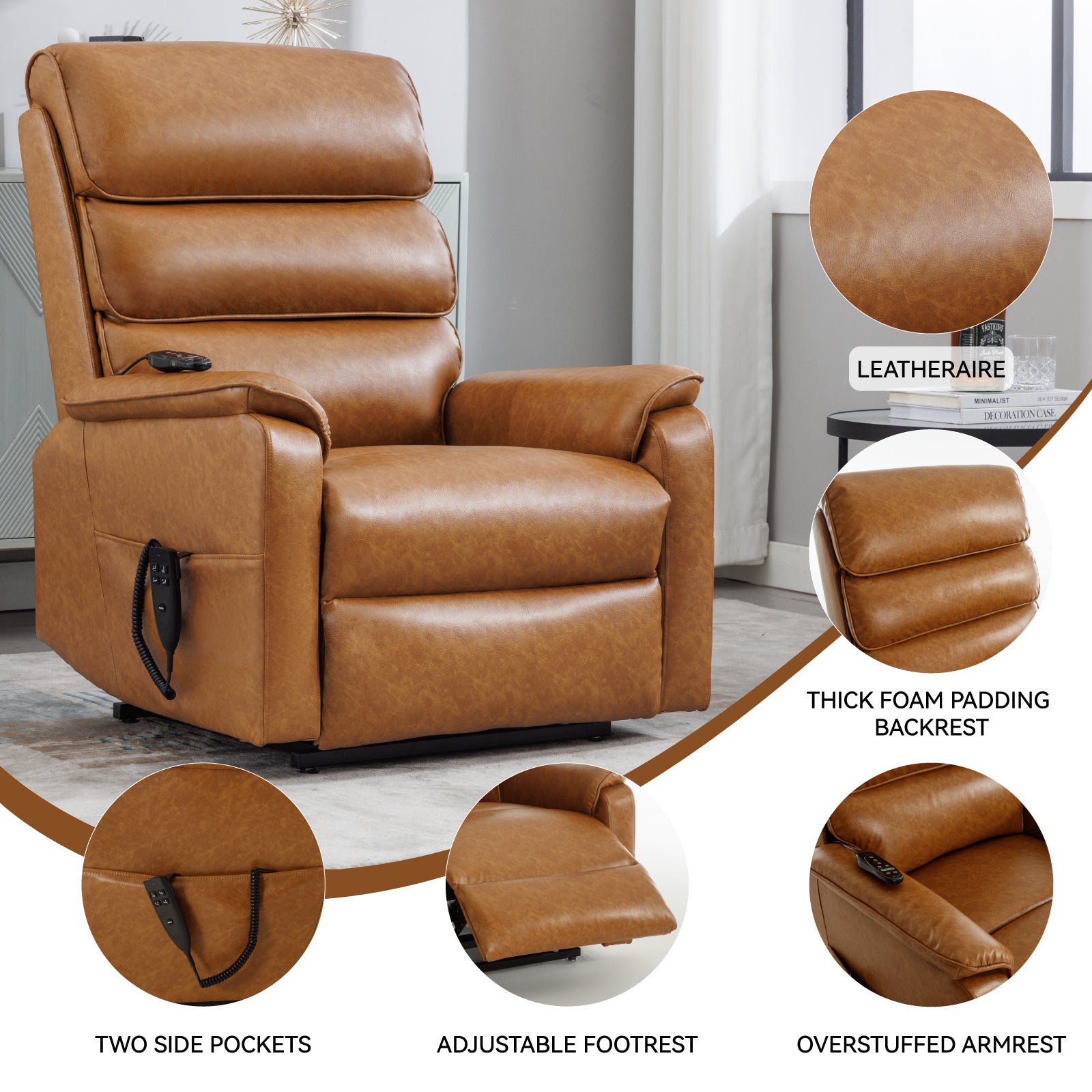 Brown Leatheraire Dual Motor Infinite Position Up To 350 Lbs Power Lift Recliner Chair With Power Remote, Heat Massage And Heavy Duty Motion Mechanism White Metal Primary Living Space Heavy Duty