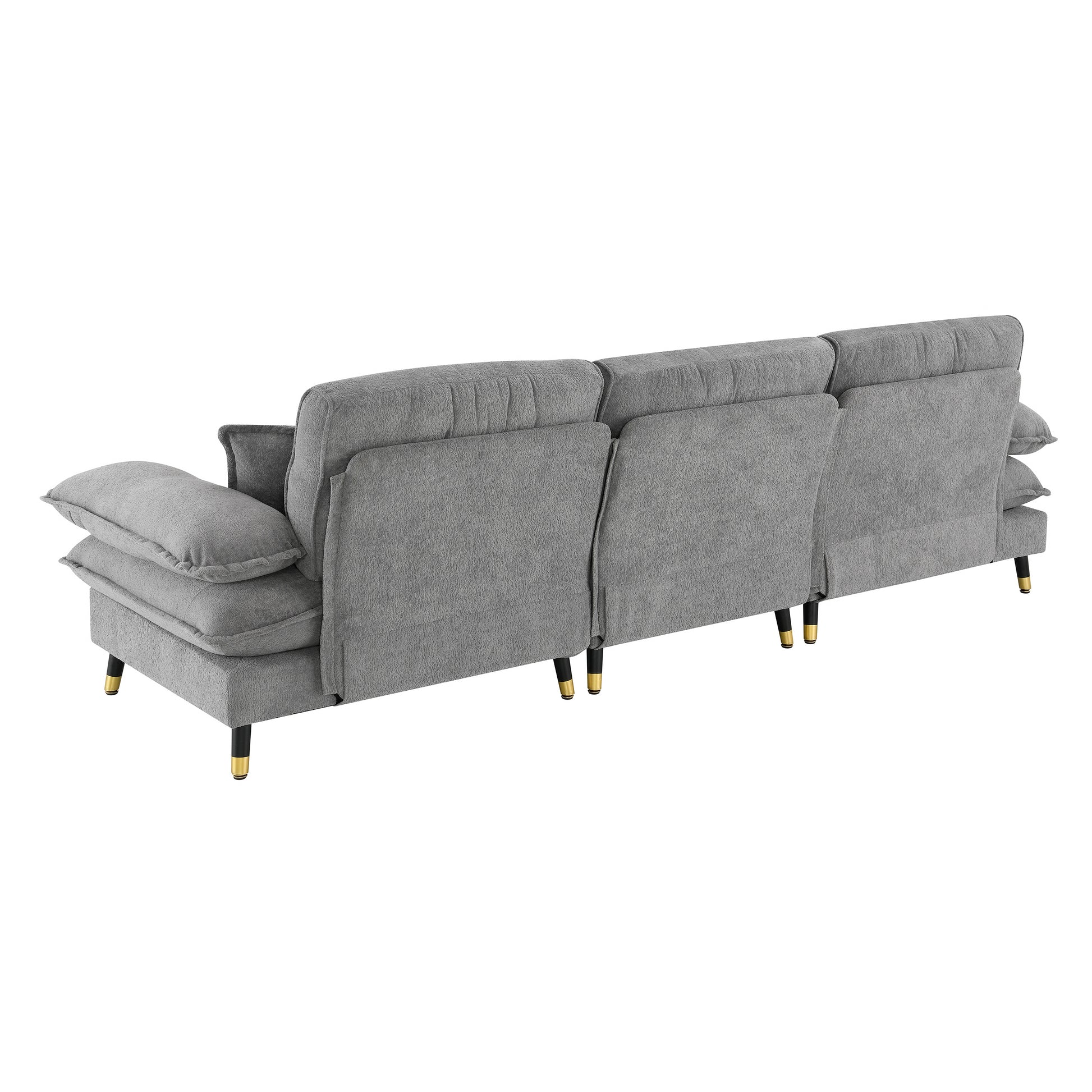 106*66.5" L Shaped Convertible Sectional Sofa,4 Seat Tufted Couch Set With Two Tone Adjust Legs,Cloud Chenille Fabric,Movable Ottoman For Living Room, Apartment,Office,3 Colors Gray Chenille 4 Seat