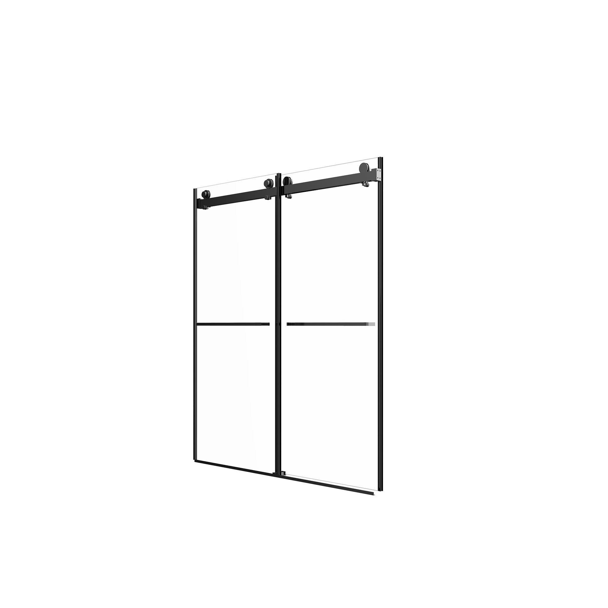 56" 60"W X 76"H Frameless , Double Sliding , 3 8'' 10Mm Clear Tempered Glass Shower Enclosure With Square Rail,Double Side Easy Clean Coat,Matte Black Finished With Buffer Matte Black Bathroom American Design Stainless Steel