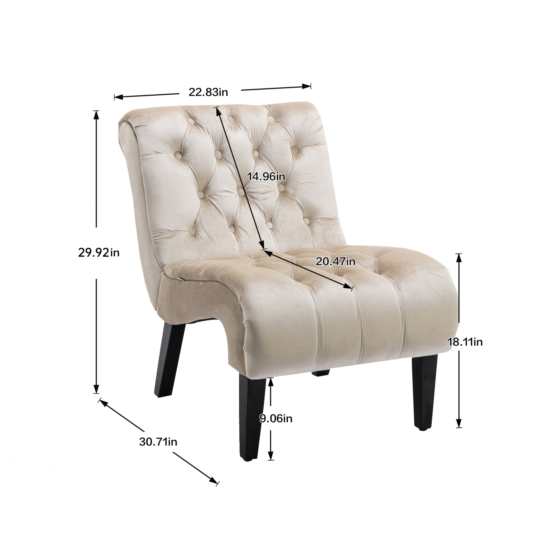 Coolmore Modern Velvet Armless Accent Living Room Chair Leisure Chair,Upholstered Fabric Button Comfortable Chair With Wooden Legs For Bedroom, Living Room, Office Beige Velvet Beige Foam Velvet