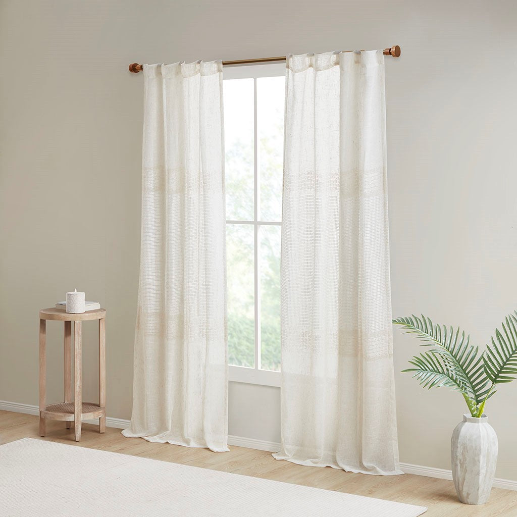 Yarn Dye Sheer Curtain Panel Pair 2 Pcs Window Panels Ivory Polyester