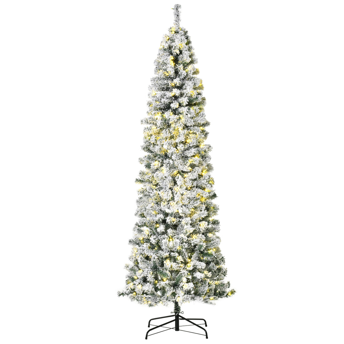 Homcom 7.5Ft Pre Lit Snow Flocked Slim Douglas Fir Artificial Christmas Tree With Realistic Branches, 350 Led Lights And 641 Tips Green Pvc