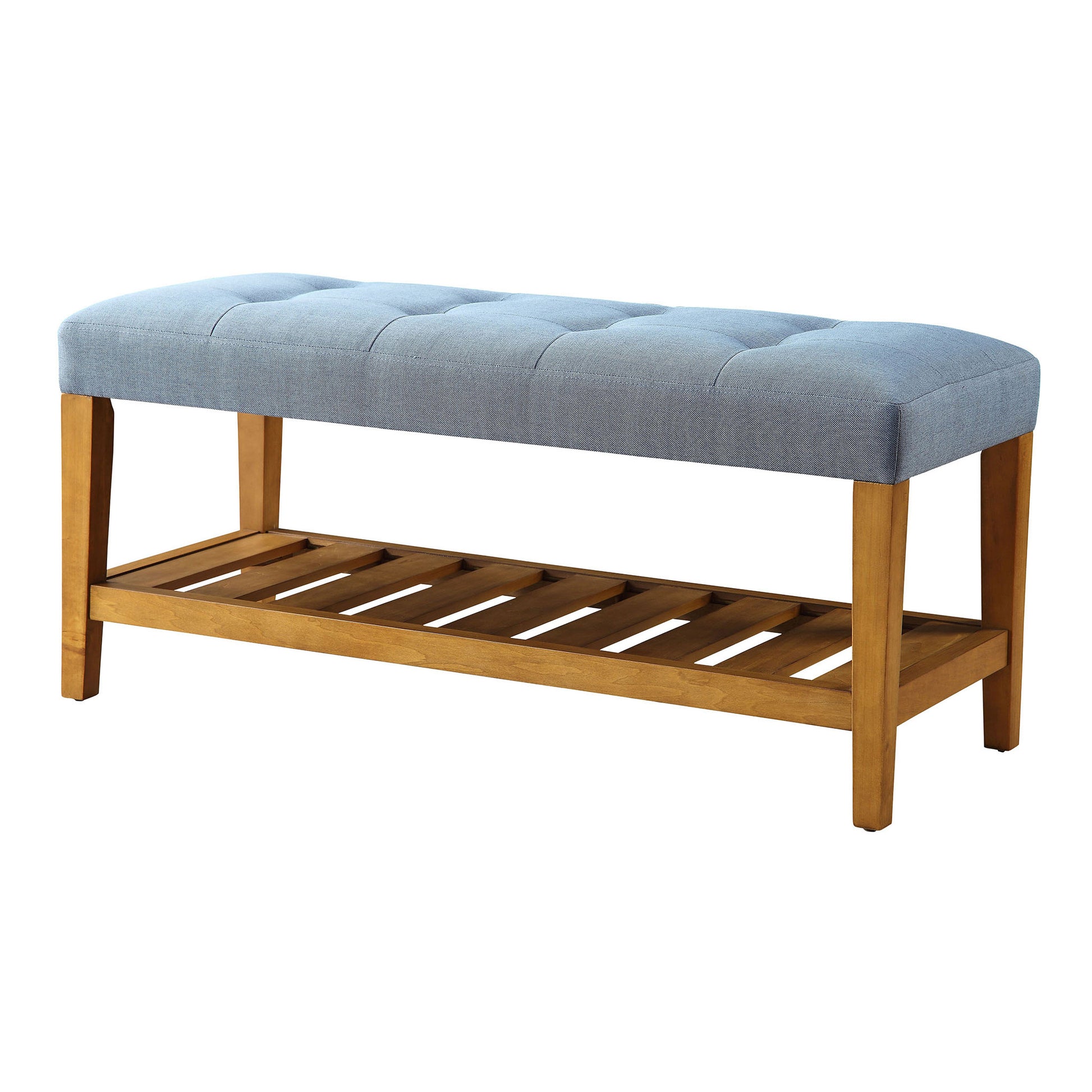 Light Blue And Oak Tufted Padded Seat Bench Light Blue Traditional She