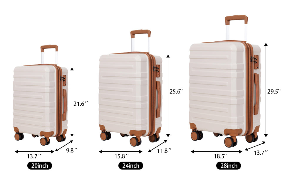 Luggage Sets 3 Piece,Carry On Luggage With Wheels,Check In Luggage,28 24 20 Inch Luggage,Tsa Approved Lock,Hardshell Suitcase,Blue ,Beige Beige Abs