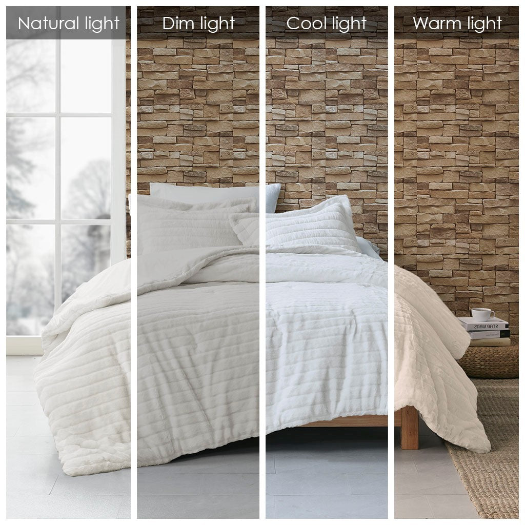 Faux Fur Comforter Set King Ivory Polyester