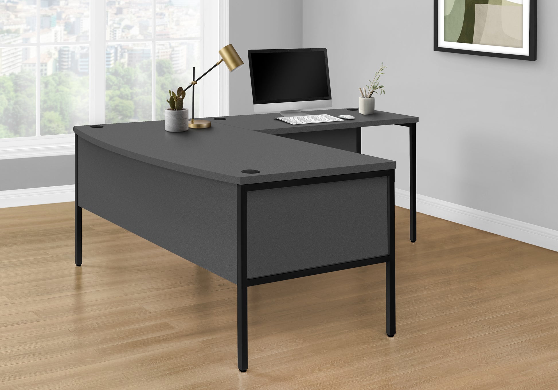 Computer Desk, 48"L, Work, Home Office, Commercial Grade, Grey Laminate, Black Metal, Contemporary, Modern Grey Particle Board