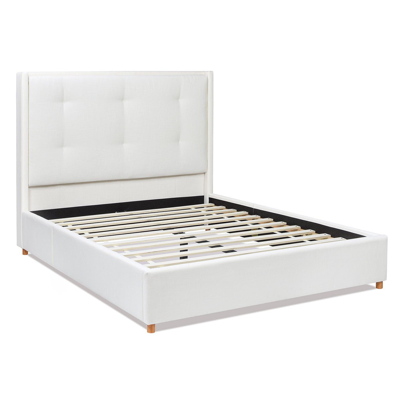 Miramar Queen Cushion Back Headboard Platform Bed Frame, Antique White Polyester Box Spring Not Required Queen Antique White Wood Foam Polyester Polyester
