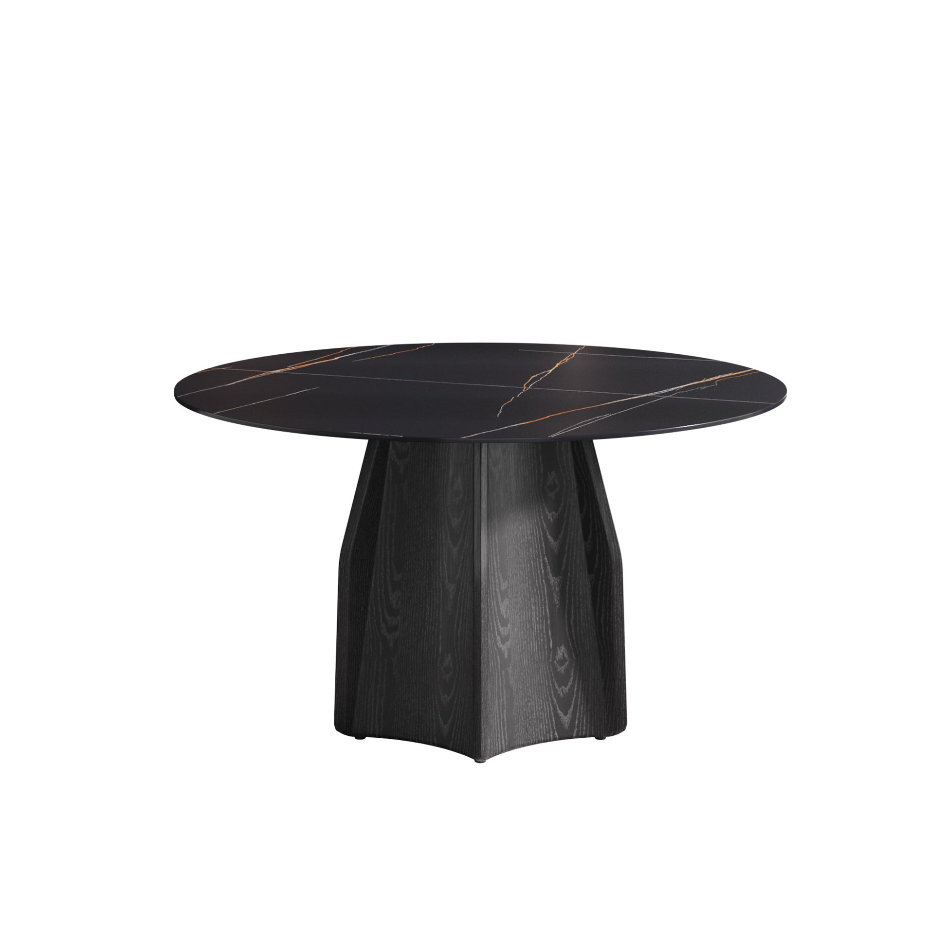 53" Round Marble Dining Table With Black Textured Solid Wood Base, Artificial Marble For 6 People, Dining Room Living Room Kitchen Dining Table,Black Dining Table Only Black Dining Room Modern Round