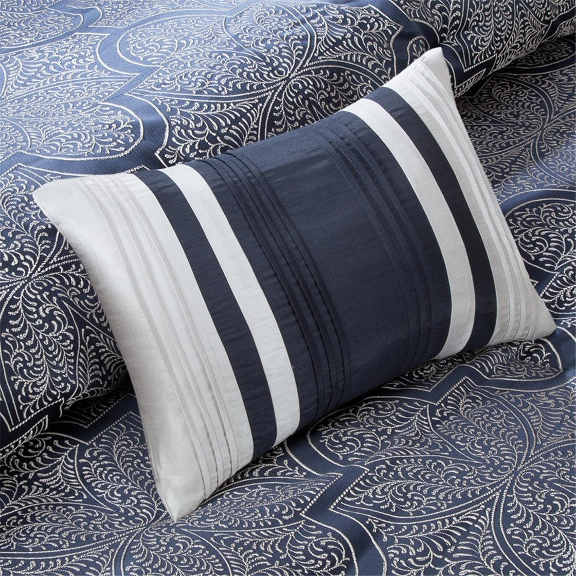 8 Piece Jacquard Comforter Set Navy Queen Queen Navy Polyester