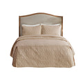 3 Piece Split Corner Pleated Quilted Bedspread Khaki Queen Khaki Polyester