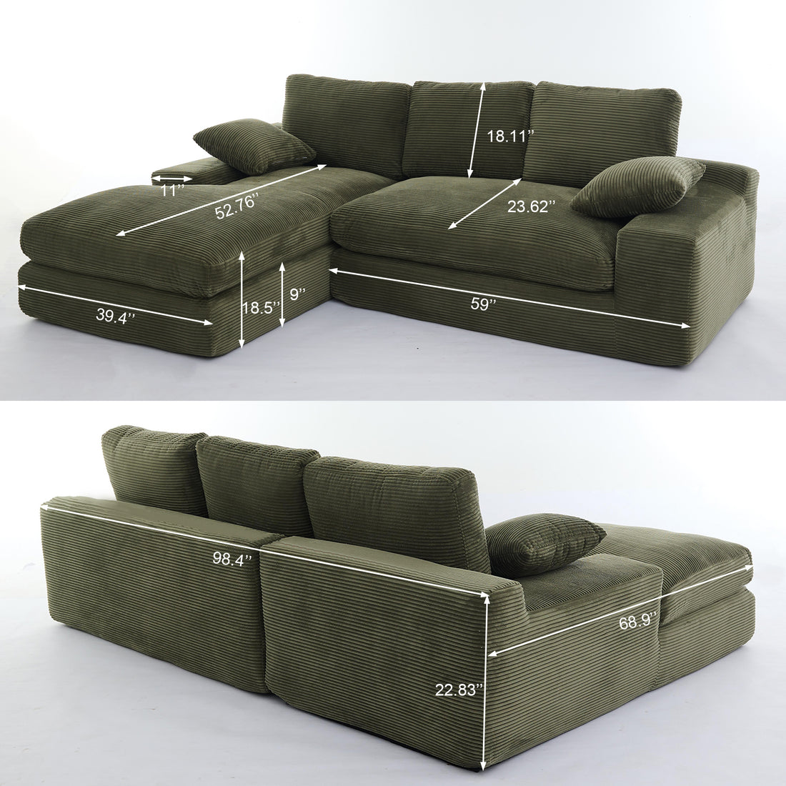 99*69" Modular Sectional Living Room Sofa Set, Modern Minimalist Style Couch, Upholstered Sleeper Sofa For Living Room, Bedroom, 2 Pc Free Combination, Installation Free Sofa, L Shape, Army Green Army Green Primary Living Space Soft Minimalist,Modern