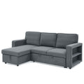 Linen Upholstered Sleeper Sectional Sofa, Shaped Modular Convertible Sofa With Storage Chaise,There Are Two Cup Holders In The Middle And Usb Multi Interface Function,Pull Out Sleep Couch Bed ,Grey