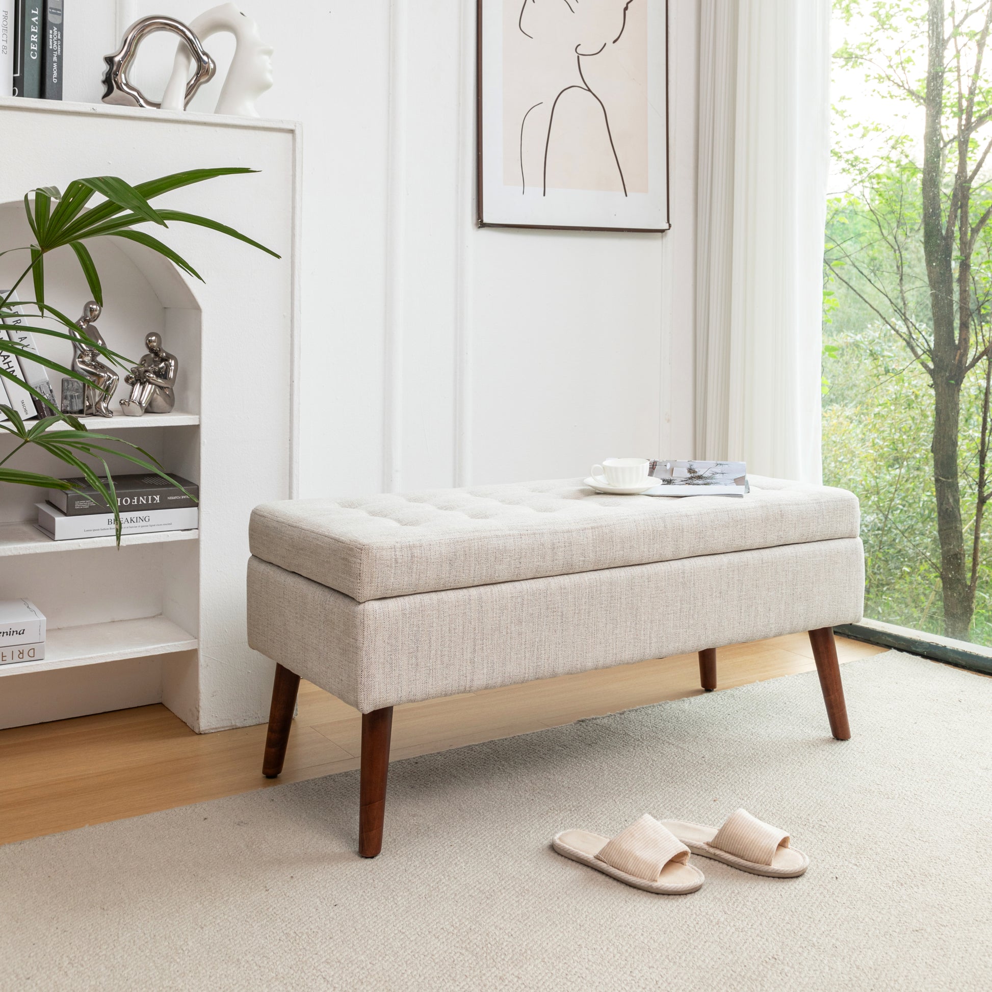 Storage Bench With Storage Bench For Bedroom End Of Bed Bench Foot Of Bed Bench Entryway Bench Storage Ottoman Bench 43.7" W X 18.1" D Off White Bench Off White Linen