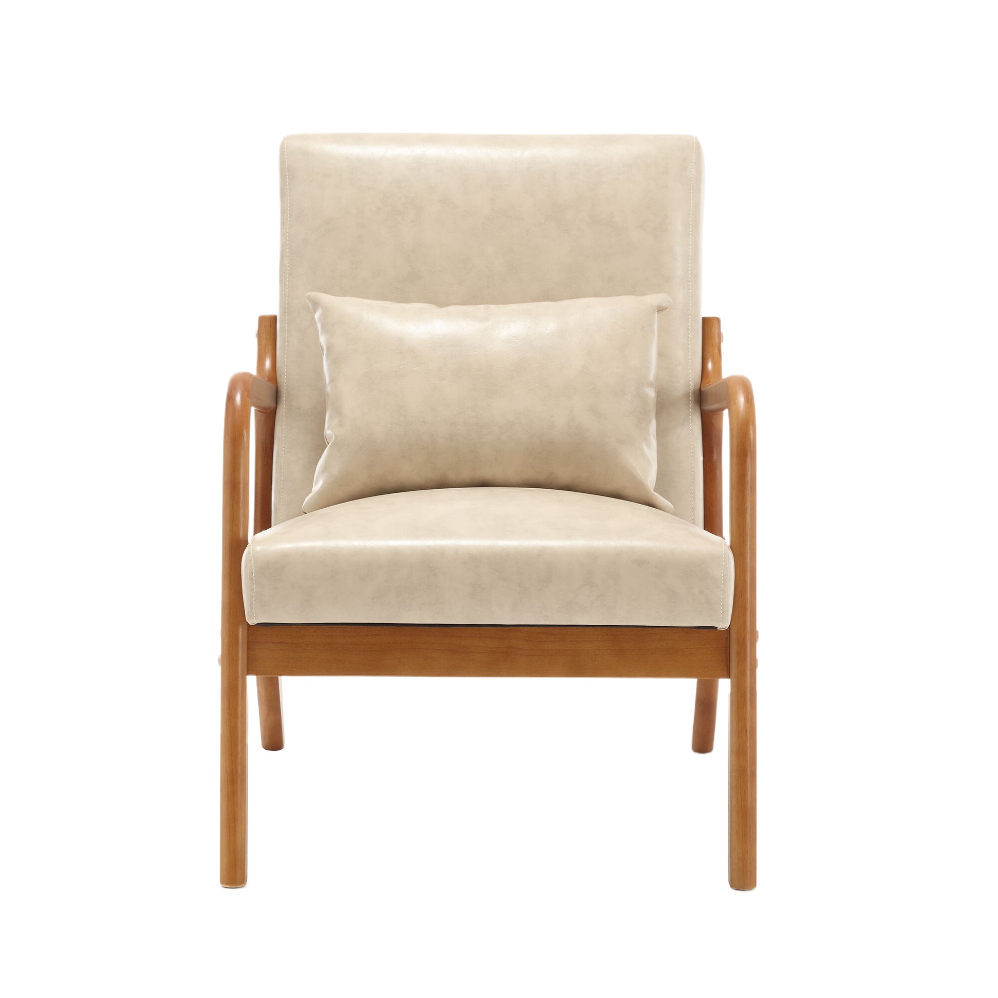Coolmore Modern Accent Chair, Solid Wood Padding Lounge Armchairs With One Pillow For Living Room, Bedroom, Guest Room Khaki Pu Khaki Brown Primary Living Space Modern Rubberwood Foam Pu Leather